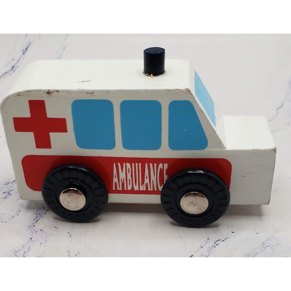 City Scene Set of 4 Small Wooden Play Vehicles Cars Police Fire Taxi - Picture 7 of 12